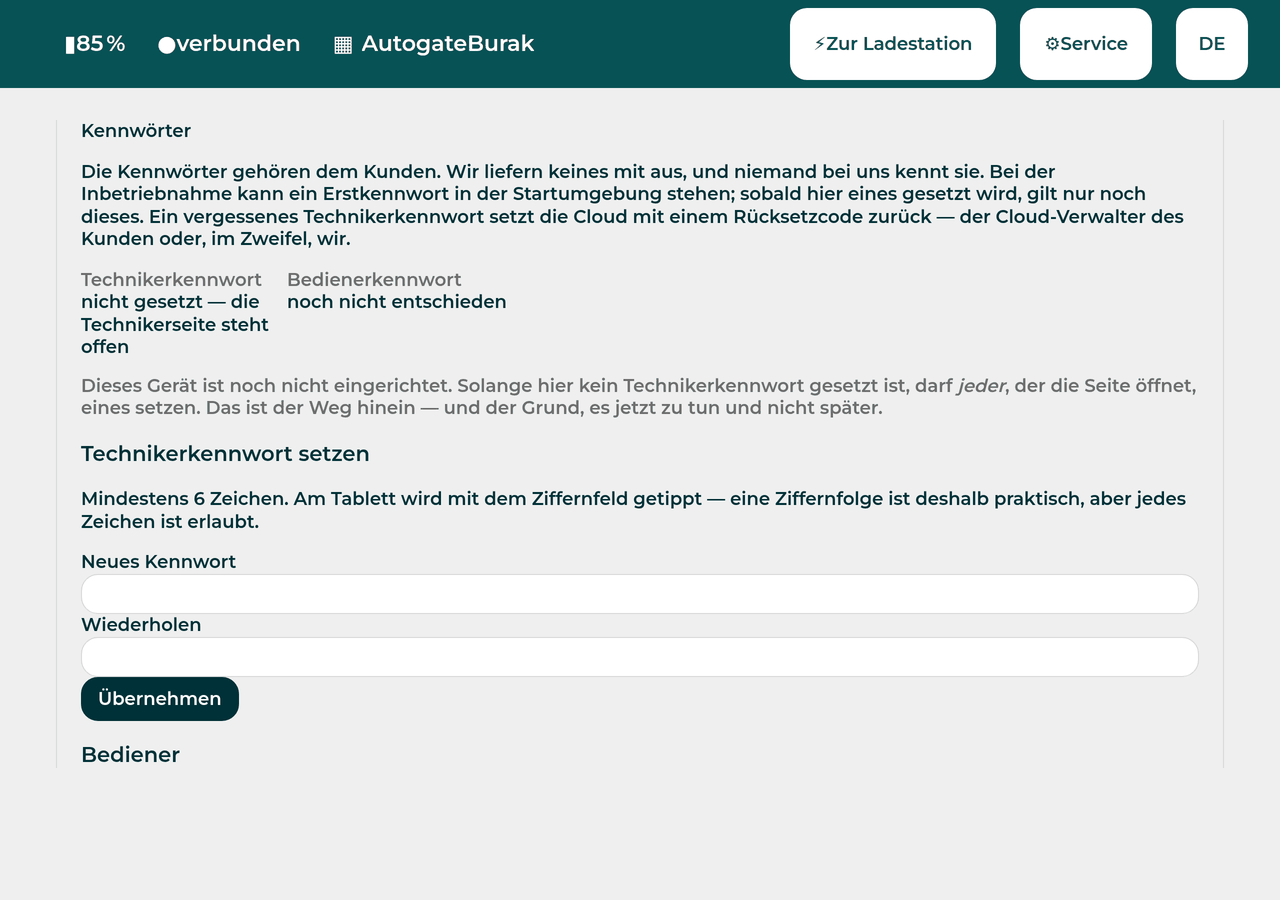 Passwords on the technician page